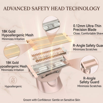 Rechargeable Electric Razor for Women - Hypoallergenic Full Body Hair Trimmer with LED Light & USB-C, Rose Gold