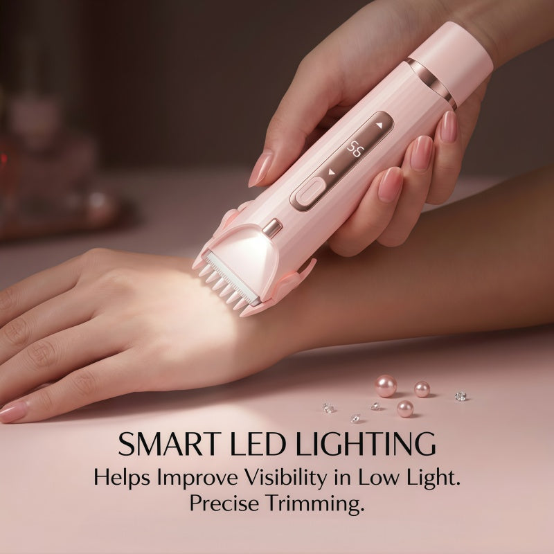 2-in-1 Women's Electric Hair Remover Kit - Waterproof Trimmer & Rotary Shaver with LED Battery Display and Ceramic Blades, Pink