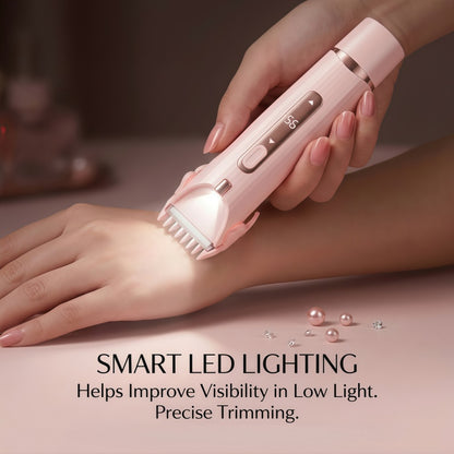 2-in-1 Women's Electric Hair Remover Kit - Waterproof Trimmer & Rotary Shaver with LED Battery Display and Ceramic Blades, Pink