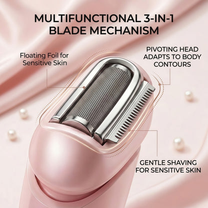 Women's 2-in-1 Rechargeable Electric Shaver & Hair Trimmer with LED Display, IPX7 Waterproof - Pink