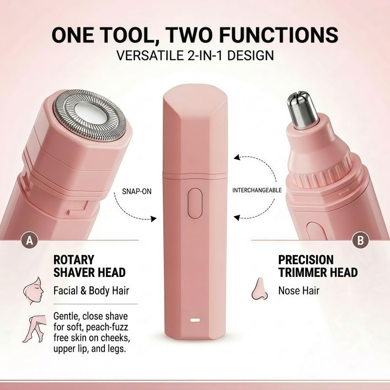 Portable 2-in-1 Women's Facial Hair Remover & Nose Trimmer, USB Rechargeable
