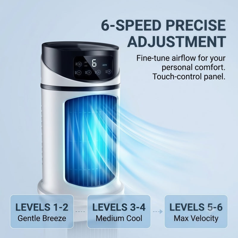 3-in-1 Portable Evaporative Air Cooler & Humidifier – Desk Tower Fan with LED Touch Screen, 6 Speeds & 12H Timer