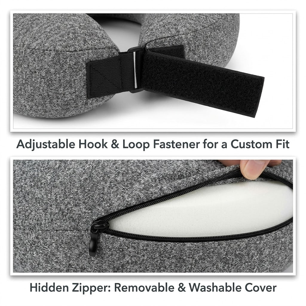 Ergonomic High-Density Memory Foam Travel Neck Pillow with 360° Support, Breathable Mesh & Travel Pouch