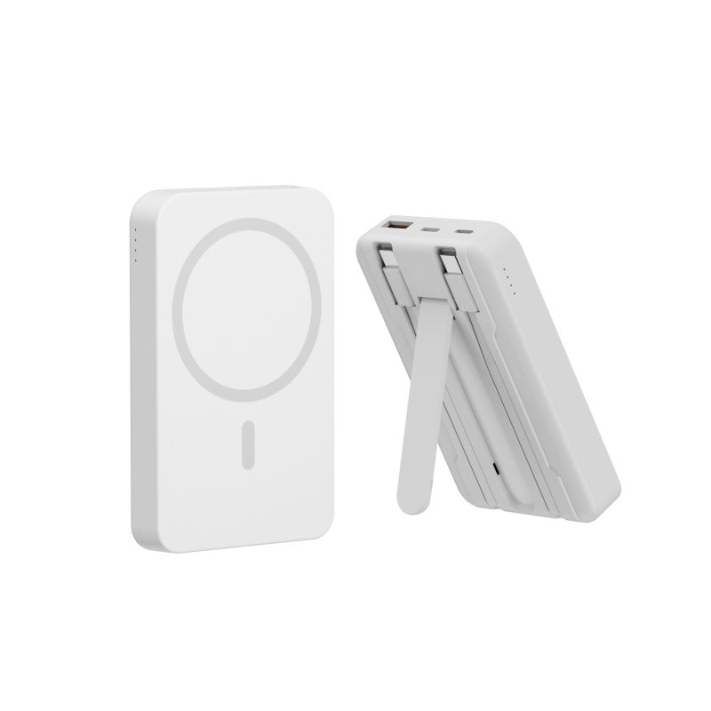 10000mAh Magnetic Power Bank with Built-in Cables & Foldable Kickstand – 22.5W Fast Charging Wireless Portable Charger
