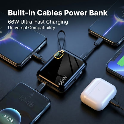 10000mAh Mini Power Bank with Built-in Cables, 66W Fast Charging Portable Battery Pack