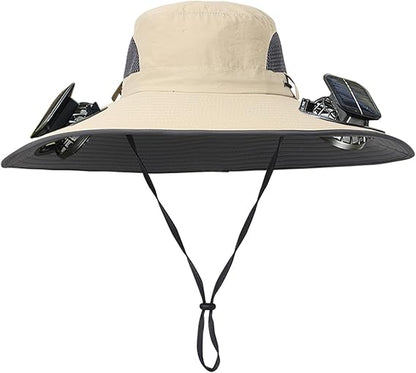 Unisex UPF 50+ Wide Brim Solar Cooling Fan Sun Hat with USB Charging & Breathable Mesh
