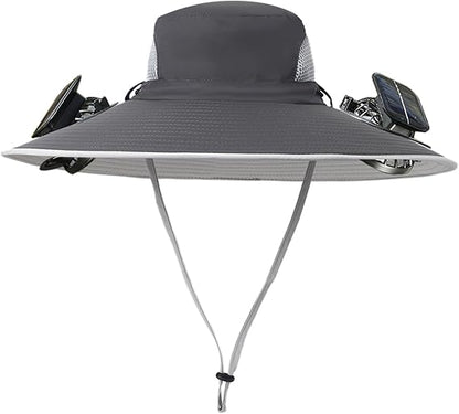 Unisex UPF 50+ Wide Brim Solar Cooling Fan Sun Hat with USB Charging & Breathable Mesh