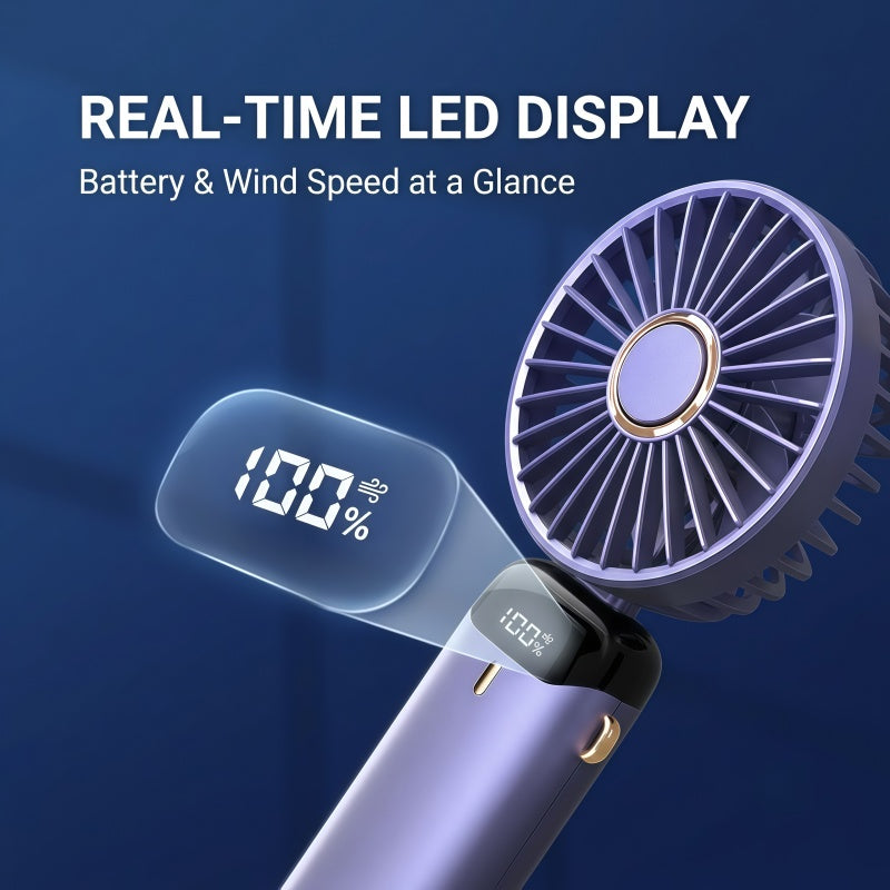 Portable Handheld Fan – 10000mAh USB-C Rechargeable Mini Fan with Smart LED Display, 5 Speeds, 90° Foldable Neck & Aroma Diffuser