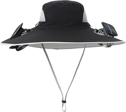 Unisex UPF 50+ Wide Brim Solar Cooling Fan Sun Hat with USB Charging & Breathable Mesh
