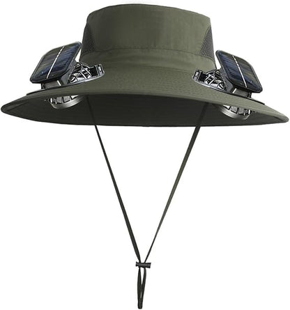 Unisex UPF 50+ Wide Brim Solar Cooling Fan Sun Hat with USB Charging & Breathable Mesh