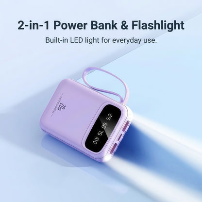 20W PD Fast Charging Portable Power Bank with Built-in Cables, LED Display & Flashlight