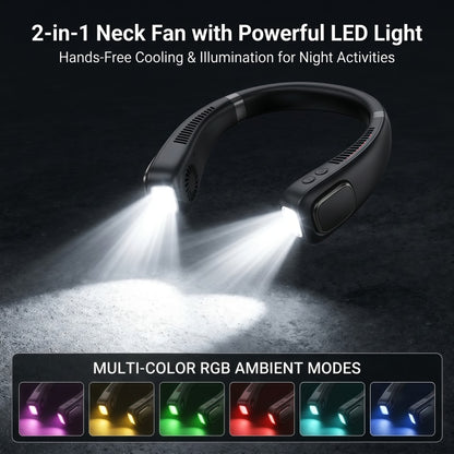 Portable Neck Fan with LED Light, 360° Airflow Ceramic Ice Cooling, 5 Speeds, 4000mAh Rechargeable Wearable Personal Fan