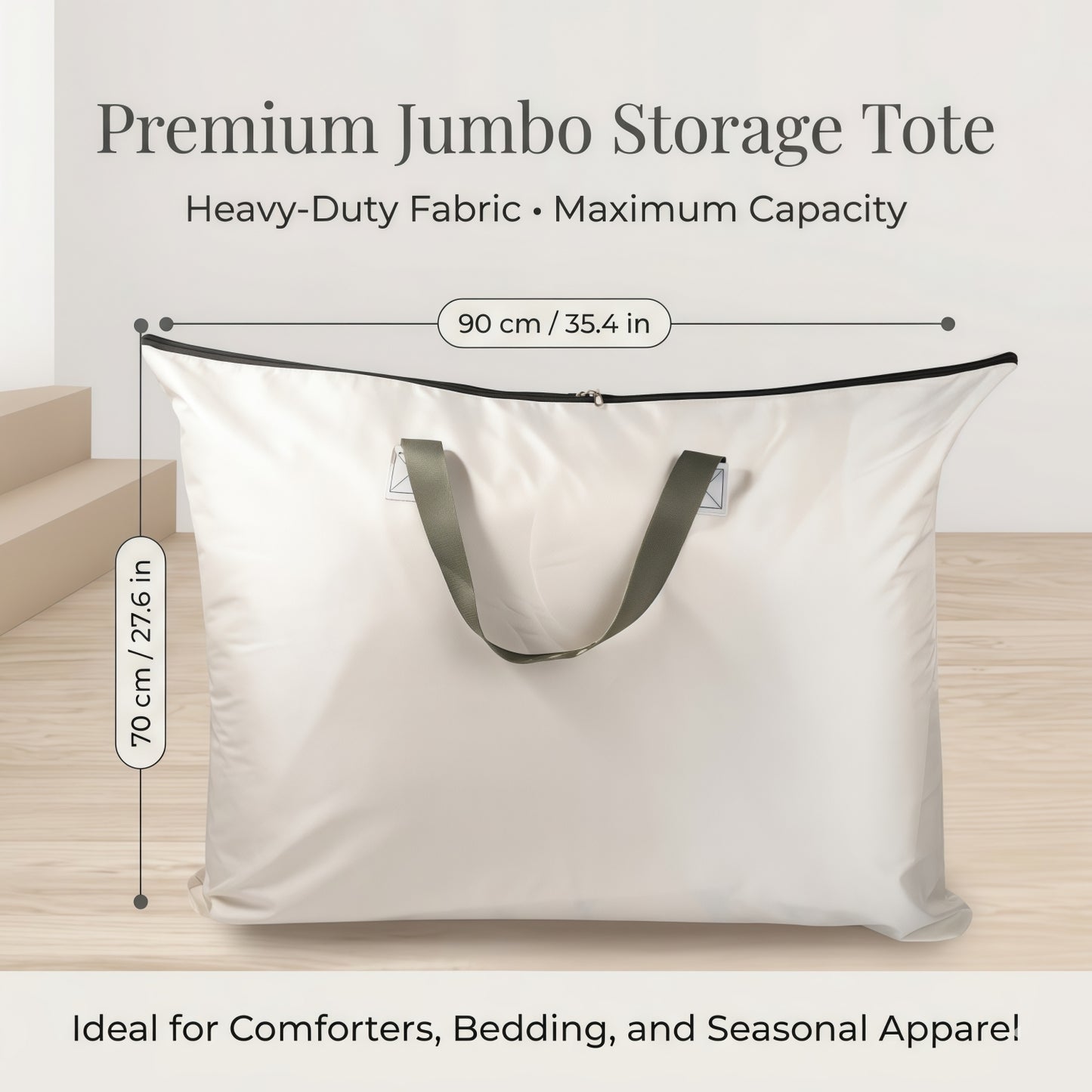 3-Piece Extra Large Woven Storage Tote Bag with Reinforced Handles - 90x70 cm (35.4x27.6 in)