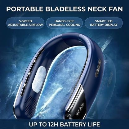 Portable Bladeless Neck Fan – 360° Cooling, 5-Speed Personal Wearable Fan with Smart LED Display & TEC Cooling Plate