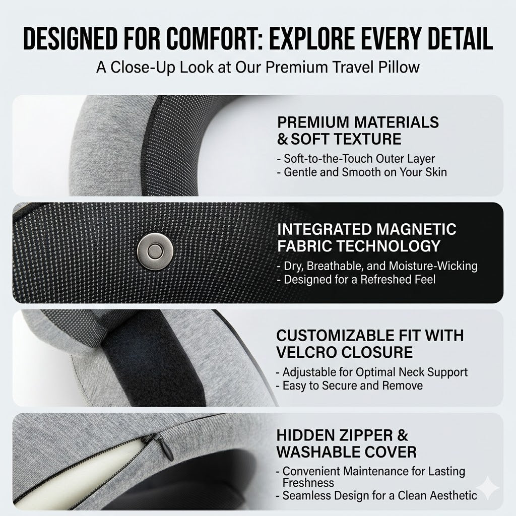 Ergonomic High-Density Memory Foam Travel Neck Pillow with 360° Support, Breathable Mesh & Travel Pouch