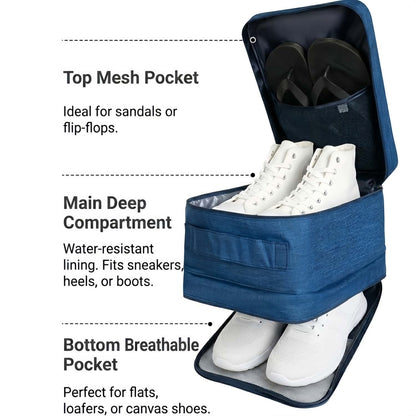 3-Layer Travel Shoe Bag Organizer with Luggage Strap, Water-Resistant Shoe Pouch for Men & Women