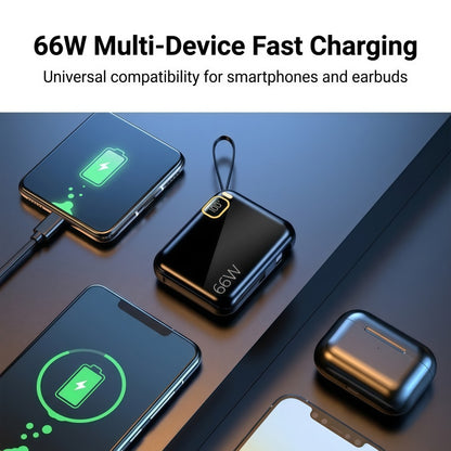 10000mAh Mini Power Bank with Built-in Cables, 66W Fast Charging Portable Battery Pack