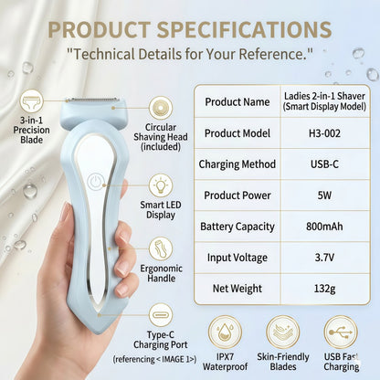 Women's 2-in-1 Electric Shaver & Facial Hair Trimmer - Wet/Dry, IPX7 Waterproof, USB-C Rechargeable