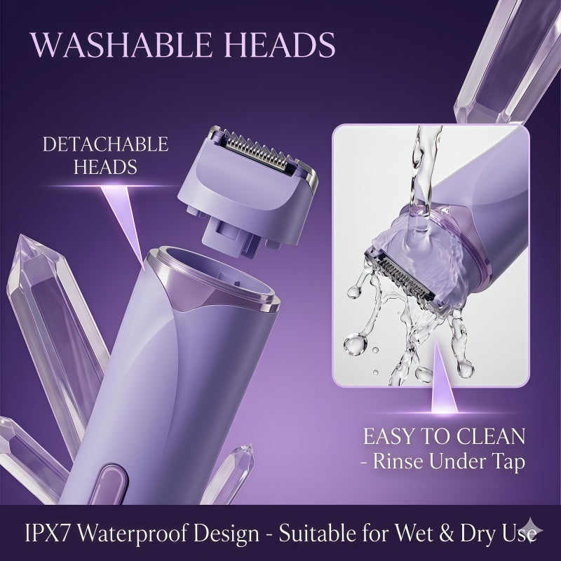 2-in-1 Electric Shaver and Trimmer for Women - IPX7 Waterproof, USB-C Rechargeable, Portable Facial & Body Hair Grooming Kit