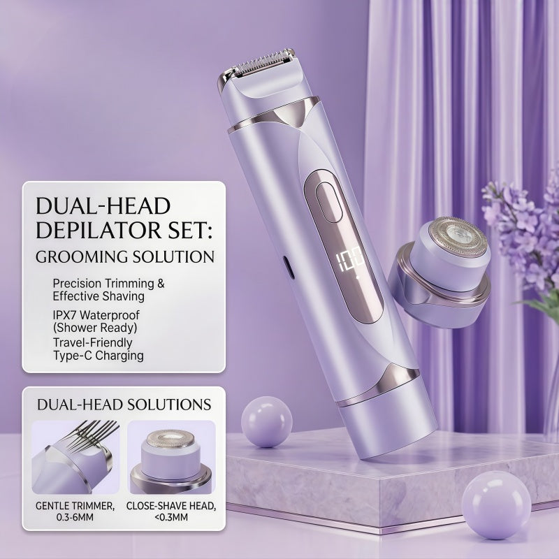 2-in-1 Electric Shaver for Women - IPX7 Waterproof Rechargeable Hair Trimmer with LED Display & Type-C Fast Charging