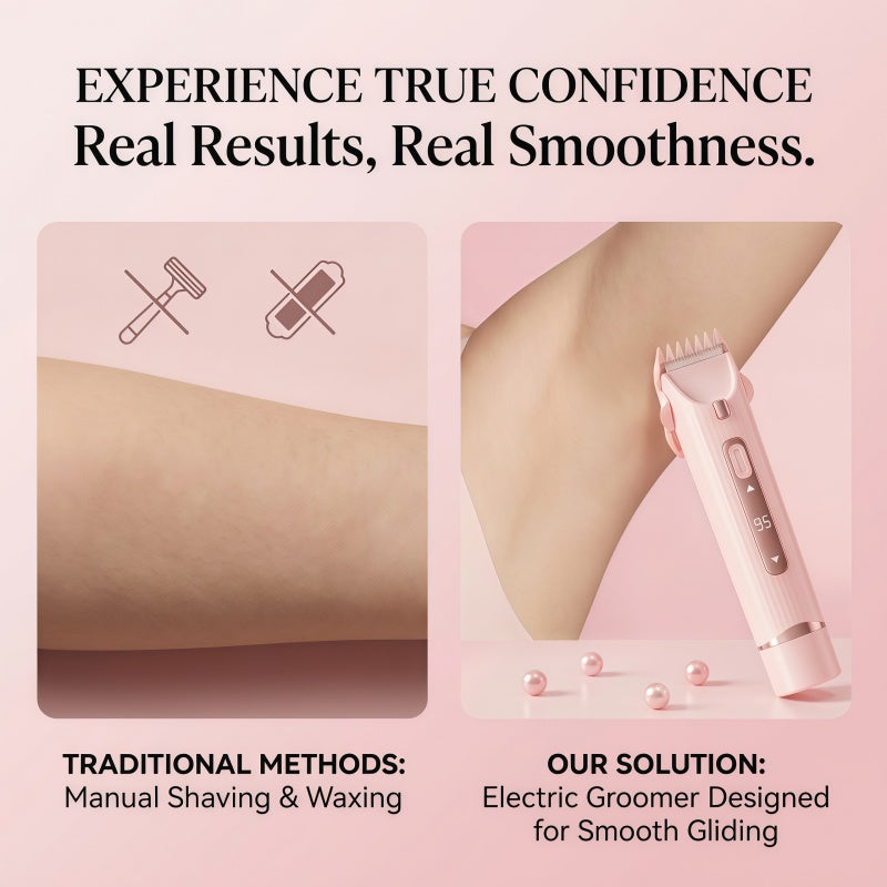 2-in-1 Women's Electric Hair Remover Kit - Waterproof Trimmer & Rotary Shaver with LED Battery Display and Ceramic Blades, Pink