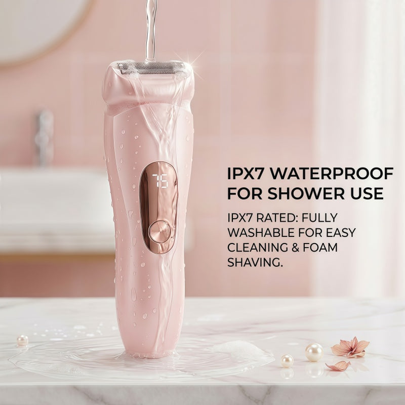 Women's 2-in-1 Rechargeable Electric Shaver & Hair Trimmer with LED Display, IPX7 Waterproof - Pink