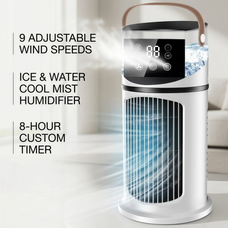 Portable Evaporative Air Cooler & Cool Mist Humidifier – Desk Tower Fan with 9 Speeds, Smart Touch Control & Night Light