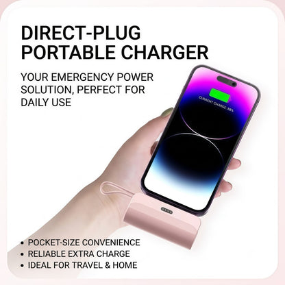 Mini Portable Power Bank – Direct-Plug Ultra-Compact Charger with Built-In Cables (USB-C & Lightning Compatible)