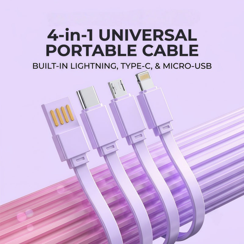 10000mAh Portable Power Bank with Built-in 4 Cables & Lanyard - Fast Charging Travel Battery Pack for iPhone, USB-C & Android
