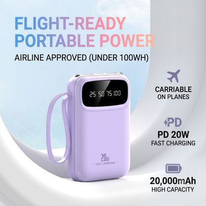 20W PD Fast Charging Portable Power Bank with Built-in Cables, LED Display & Flashlight