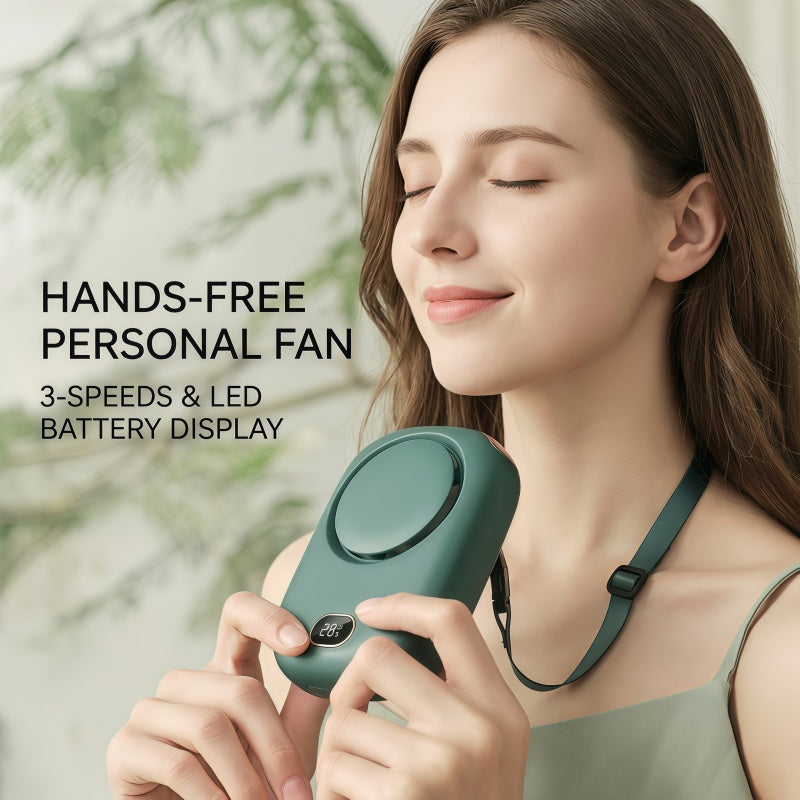 Portable Neck Fan, 3-in-1 Hands-Free Personal Fan with LED Display, 2000mAh USB-C Rechargeable, 3 Speeds & Ultra-Quiet Brushless Motor