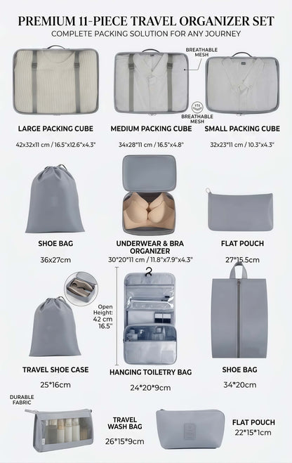Water-Resistant Travel Packing Cubes Set - Luggage Organizers with Hanging Toiletry Bag & Shoe Pouches