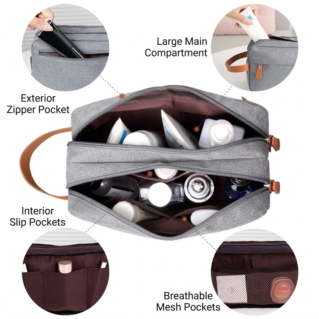 Water-Resistant Men's Toiletry Bag - Dual Compartment Travel Organizer & Dopp Kit