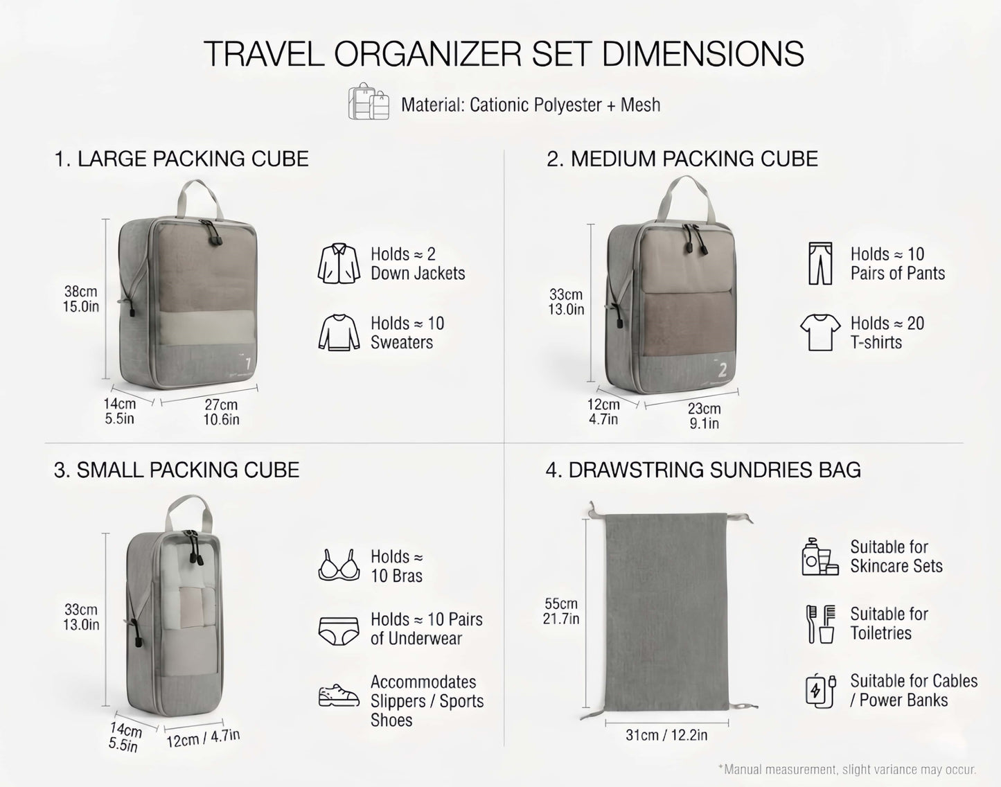 6-Piece Compression Packing Cubes Set for Travel, Lightweight Luggage Organizer Bags
