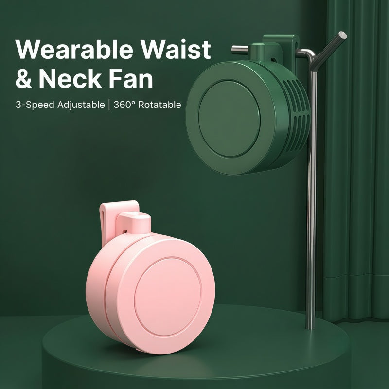 Portable Clip-On Personal Fan - Hands-Free Wearable Waist & Neck Cooling Fan, 3-Speed 360° Rotatable Rechargeable Airflow