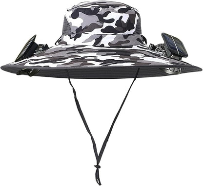 Unisex UPF 50+ Wide Brim Solar Cooling Fan Sun Hat with USB Charging & Breathable Mesh