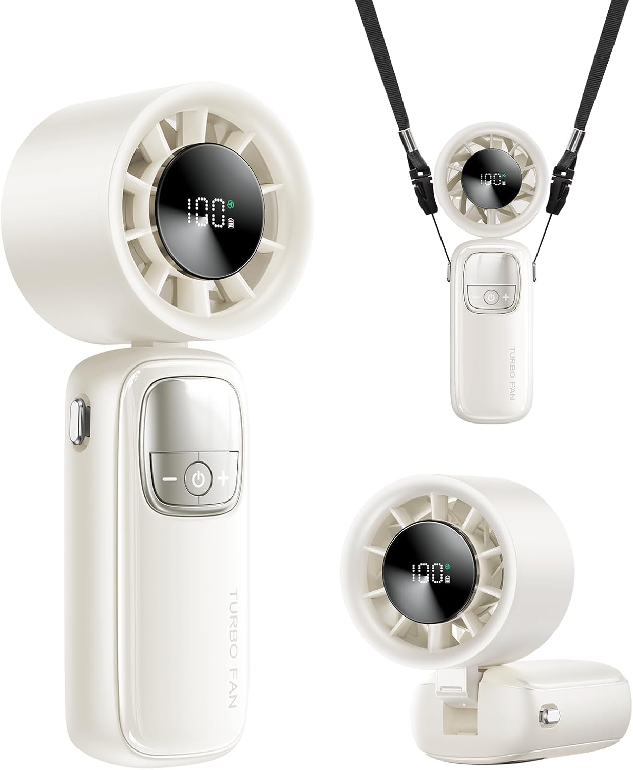 3-in-1 Portable Handheld Turbo Fan – 100 Speed Adjustable Mini Neck & Desk Fan with LED Display & 3000mAh Battery