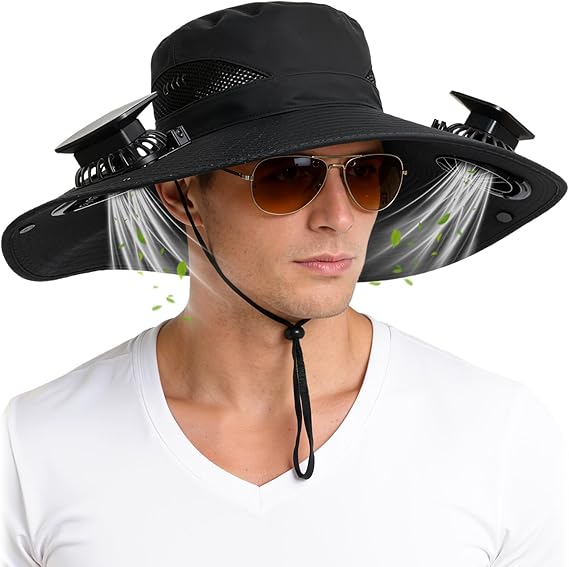 Unisex UPF 50+ Wide Brim Solar Cooling Fan Sun Hat with USB Charging & Breathable Mesh