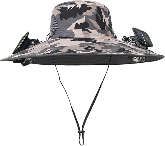 Unisex UPF 50+ Wide Brim Solar Cooling Fan Sun Hat with USB Charging & Breathable Mesh