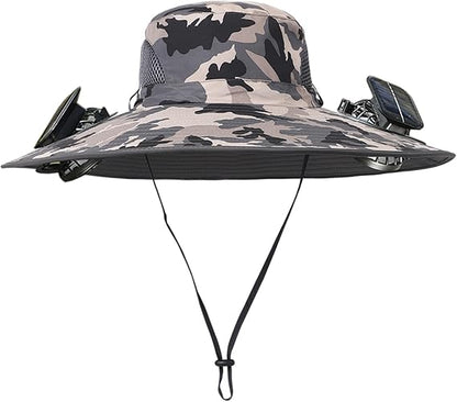 Unisex UPF 50+ Wide Brim Solar Cooling Fan Sun Hat with USB Charging & Breathable Mesh