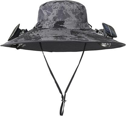 Unisex UPF 50+ Wide Brim Solar Cooling Fan Sun Hat with USB Charging & Breathable Mesh