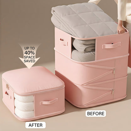 Multi-Layer Compressible Fabric Storage Bag with Air Valve and Window for Blankets Quilts, Multiple Sizes