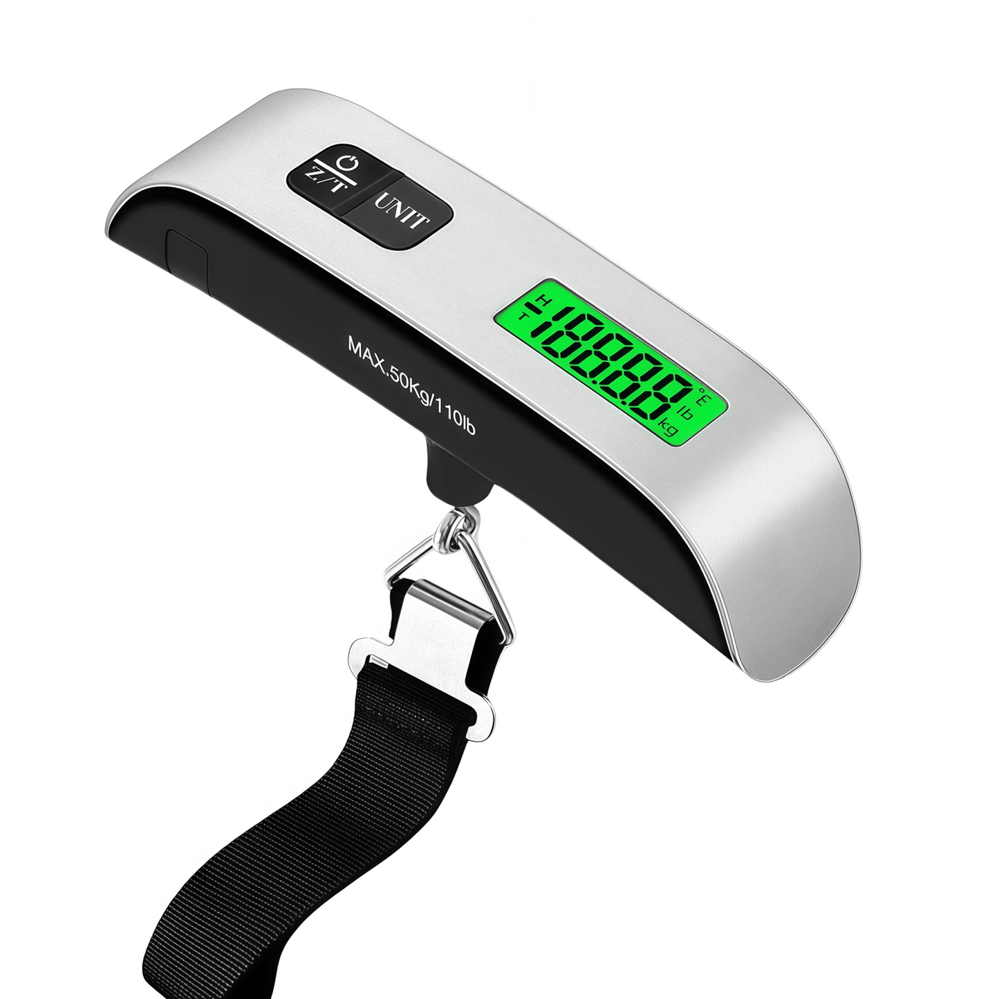 Portable Digital Luggage Scale for Travel, 110 lbs / 50 kg Capacity, Backlit LCD Display with Tare Function & Temperature Sensor