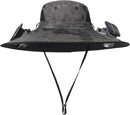 Unisex UPF 50+ Wide Brim Solar Cooling Fan Sun Hat with USB Charging & Breathable Mesh