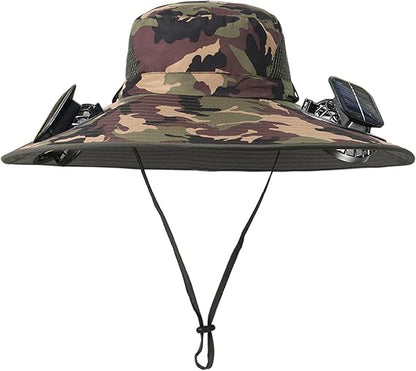 Unisex UPF 50+ Wide Brim Solar Cooling Fan Sun Hat with USB Charging & Breathable Mesh