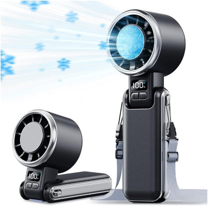 3-in-1 Portable Handheld Turbo Fan with Semiconductor Ice Cooling Plate, LED Display & Neck Lanyard