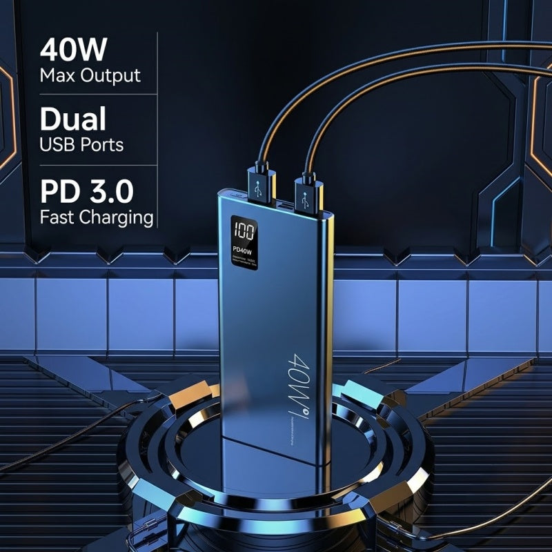 20,000mAh Portable Power Bank – 40W PD 3.0 & QC 3.0 Fast Charging External Battery Pack with Smart Digital Display