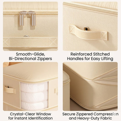 Multi-Layer Compressible Fabric Storage Bag with Air Valve and Window for Blankets Quilts, Multiple Sizes