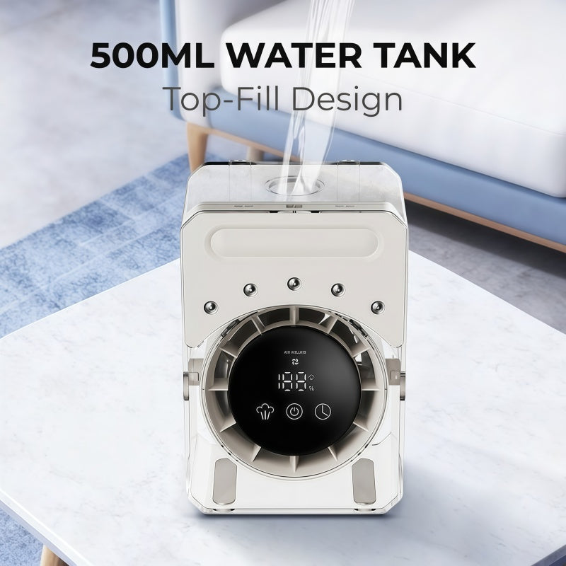 Portable Desktop Air Cooler & Humidifier – 500ml Top-Fill Tank, 100 Speed Stepless Adjustment