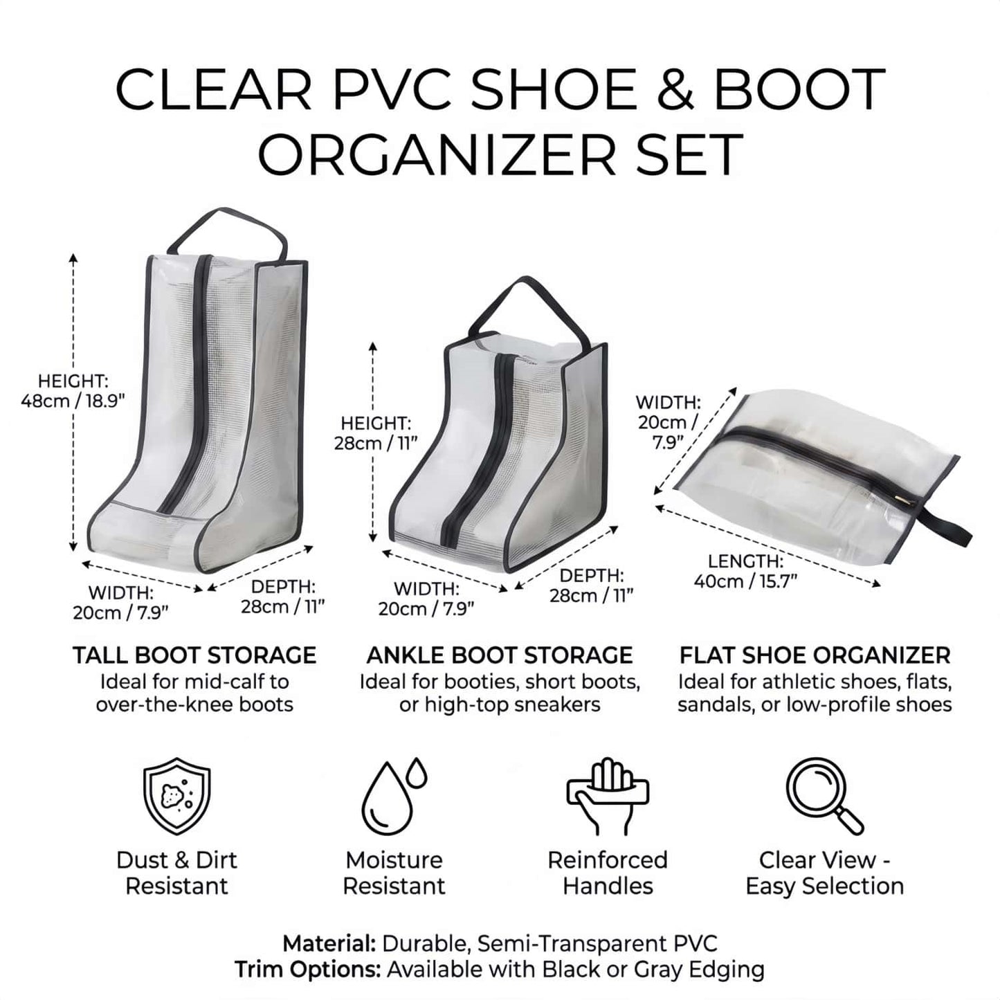 Translucent Mesh Shoe & Boot Storage Bags - Dust-Proof Closet Organizer with Zipper